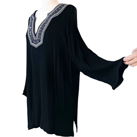 CATHY DANIELS Summer Tunic 3/4 Sleeve Lightweight V Neck Sequins Black S… - Picture 2 of 10